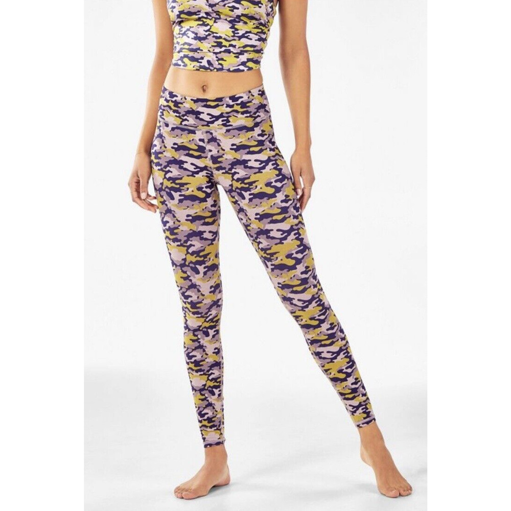 Fabletics Mid-Rise Printed Heathered Leggings Size Large Camouflage Multi Active